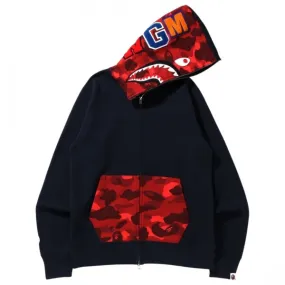 A Bathing Ape Men Color Camo Shark Full Zip Hoodie (navy)