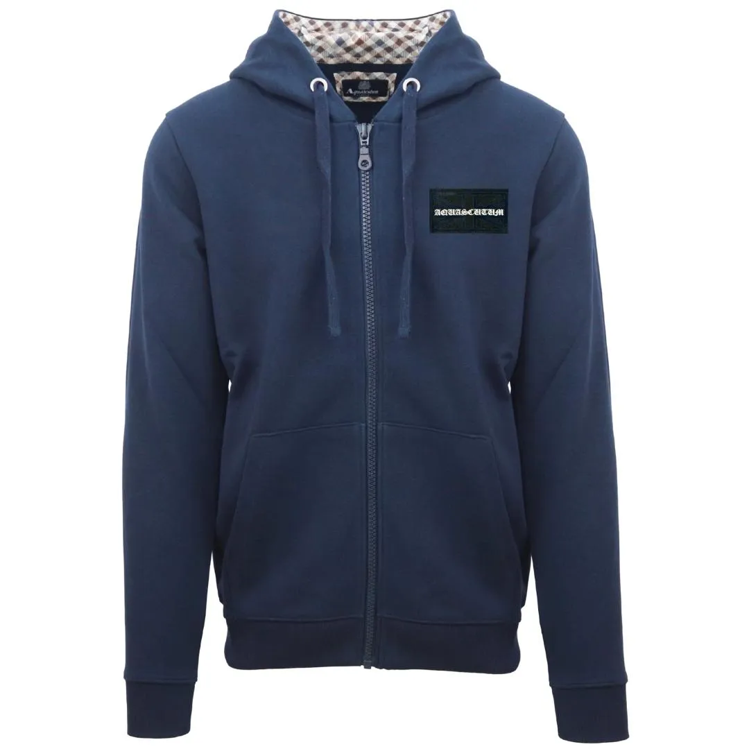 Aquascutum Box Gothic Logo Navy Blue Zip-Up Hoodie