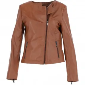 Ashwood Leather Ladies Collarless Side Zip Fashion Jacket Tan: AWL-161