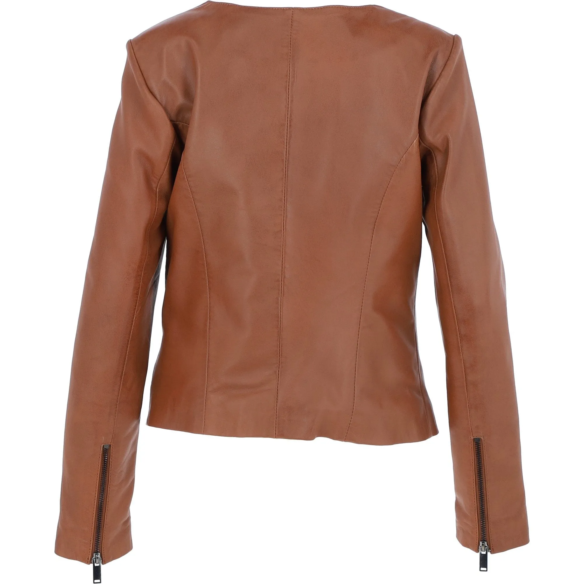 Ashwood Leather Ladies Collarless Side Zip Fashion Jacket Tan: AWL-161