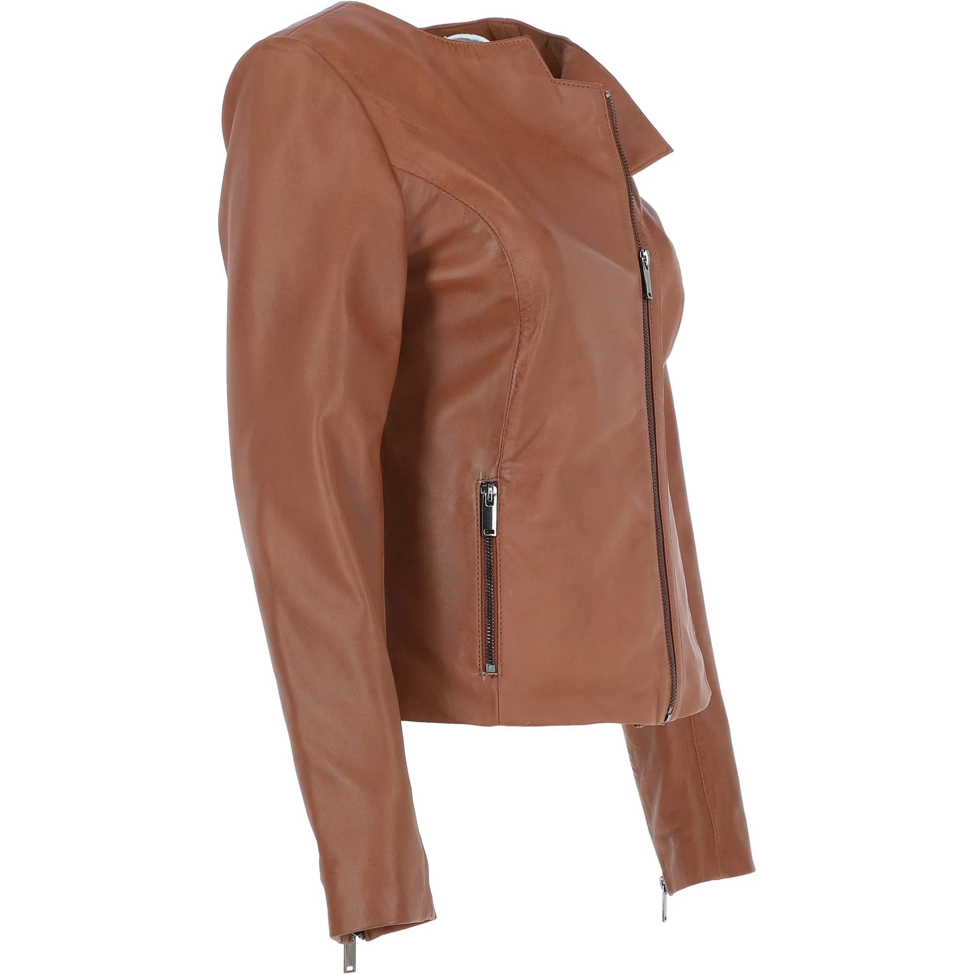 Ashwood Leather Ladies Collarless Side Zip Fashion Jacket Tan: AWL-161