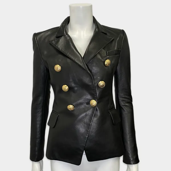 Balmain women's black lambskin leather jacket