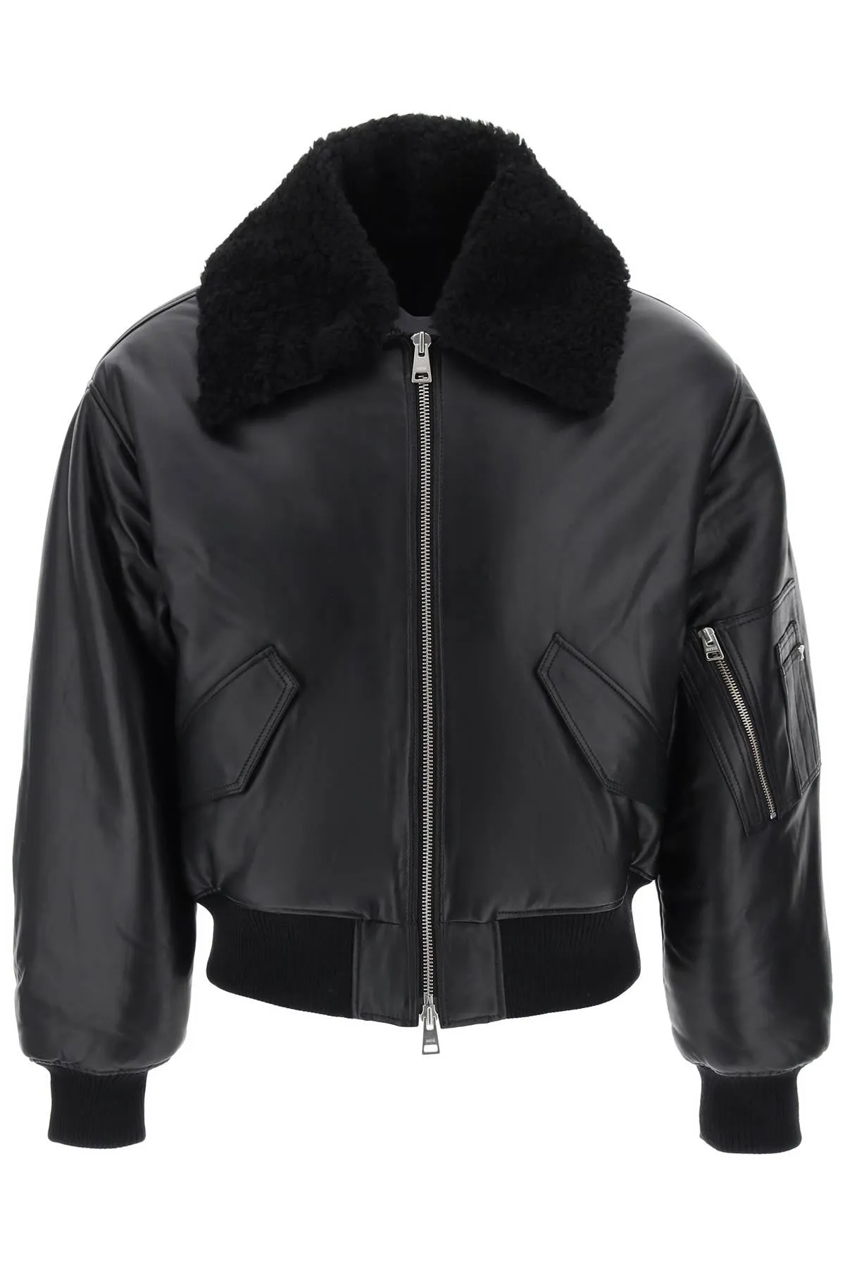 BLACK LEATHER BOMBER JACKET