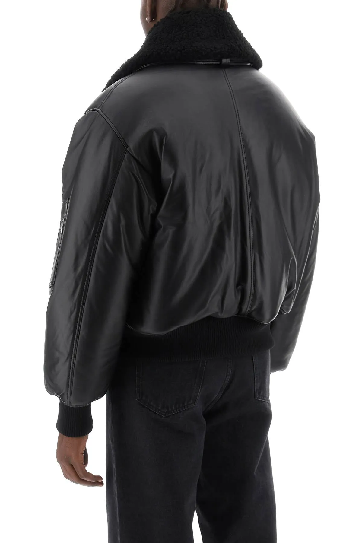 BLACK LEATHER BOMBER JACKET