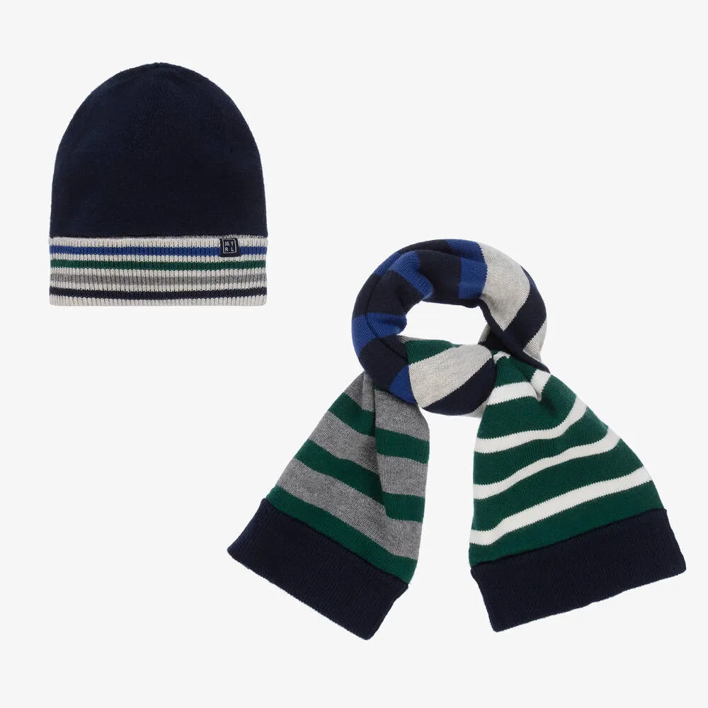 Blue & Green Knitted Hat Set