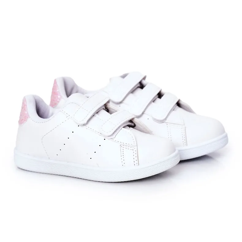 BM Children's Sneakers With Velcro White and Pink Cute Girl