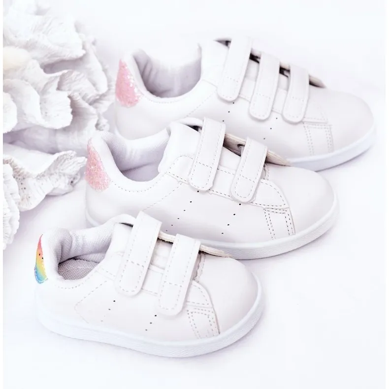 BM Children's Sneakers With Velcro White and Pink Cute Girl