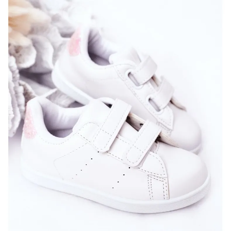 BM Children's Sneakers With Velcro White and Pink Cute Girl