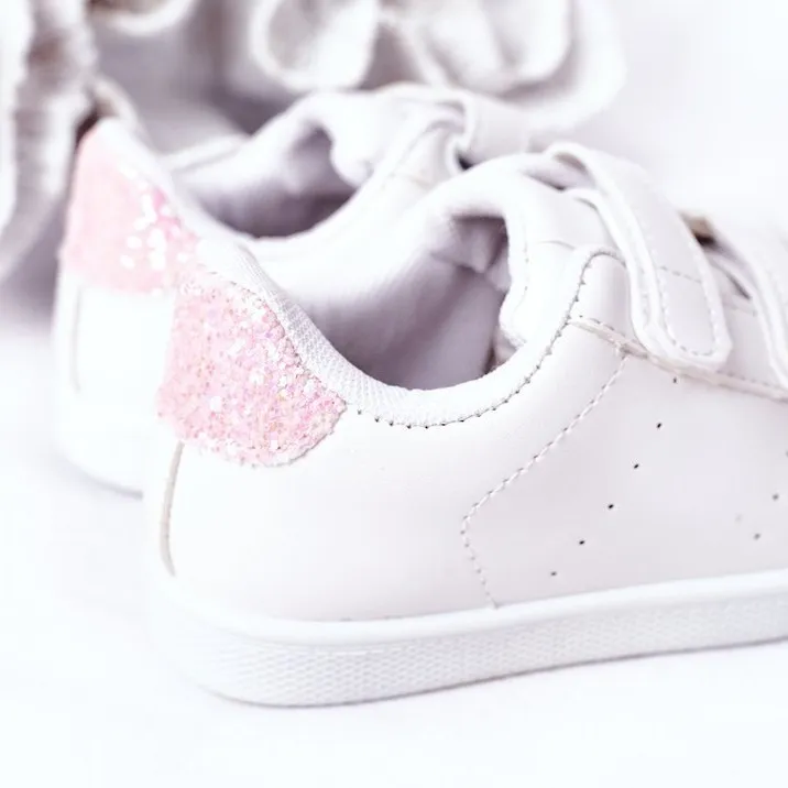 BM Children's Sneakers With Velcro White and Pink Cute Girl