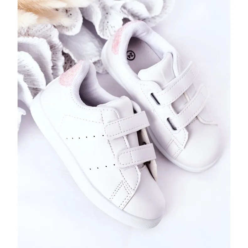 BM Children's Sneakers With Velcro White and Pink Cute Girl