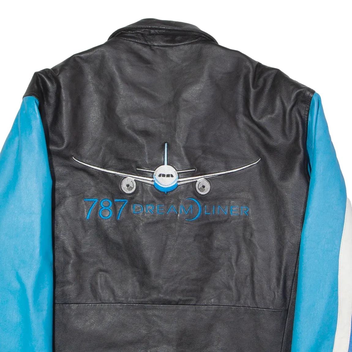 BOEING 787 Dreamliner Mens Jacket Black Leather Colourblock XL