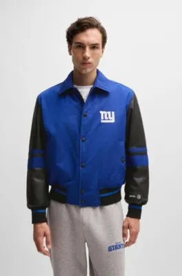 BOSS x NFL mixed-material jacket with faux-leather sleeves