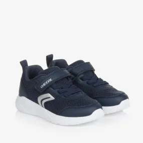 Boys Blue Faux Leather & Mesh Trainers