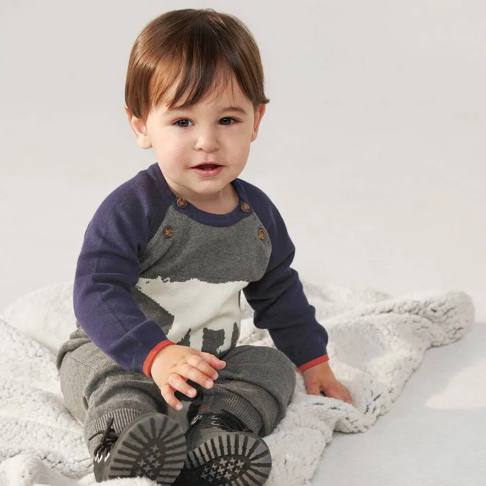 Boys Grey Cotton Knitted Romper