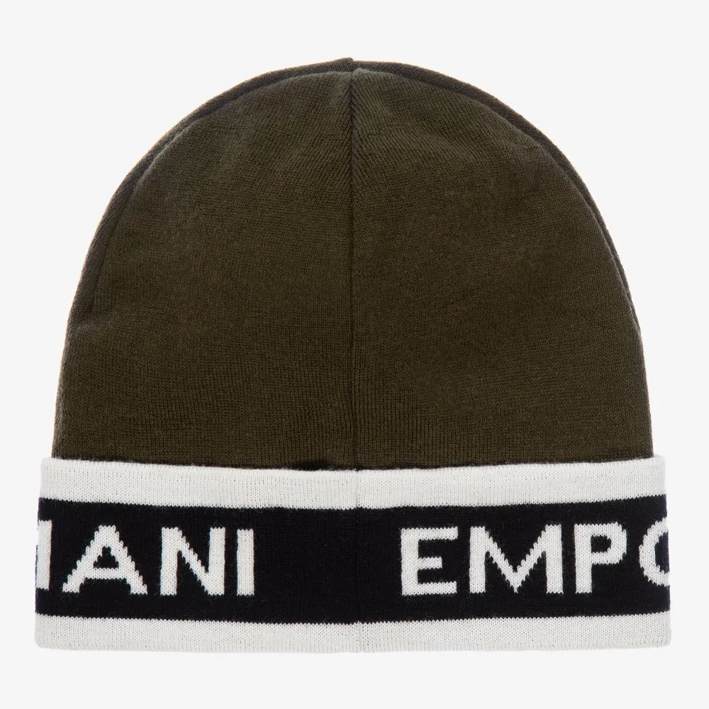 Boys Khaki Green Wool Logo Hat