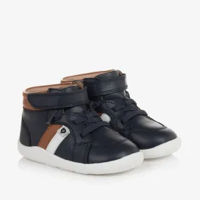 Boys Navy Blue Leather High-Top Trainers