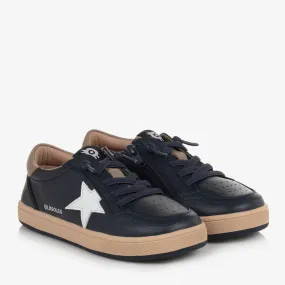 Boys Navy Blue Leather Star Trainers