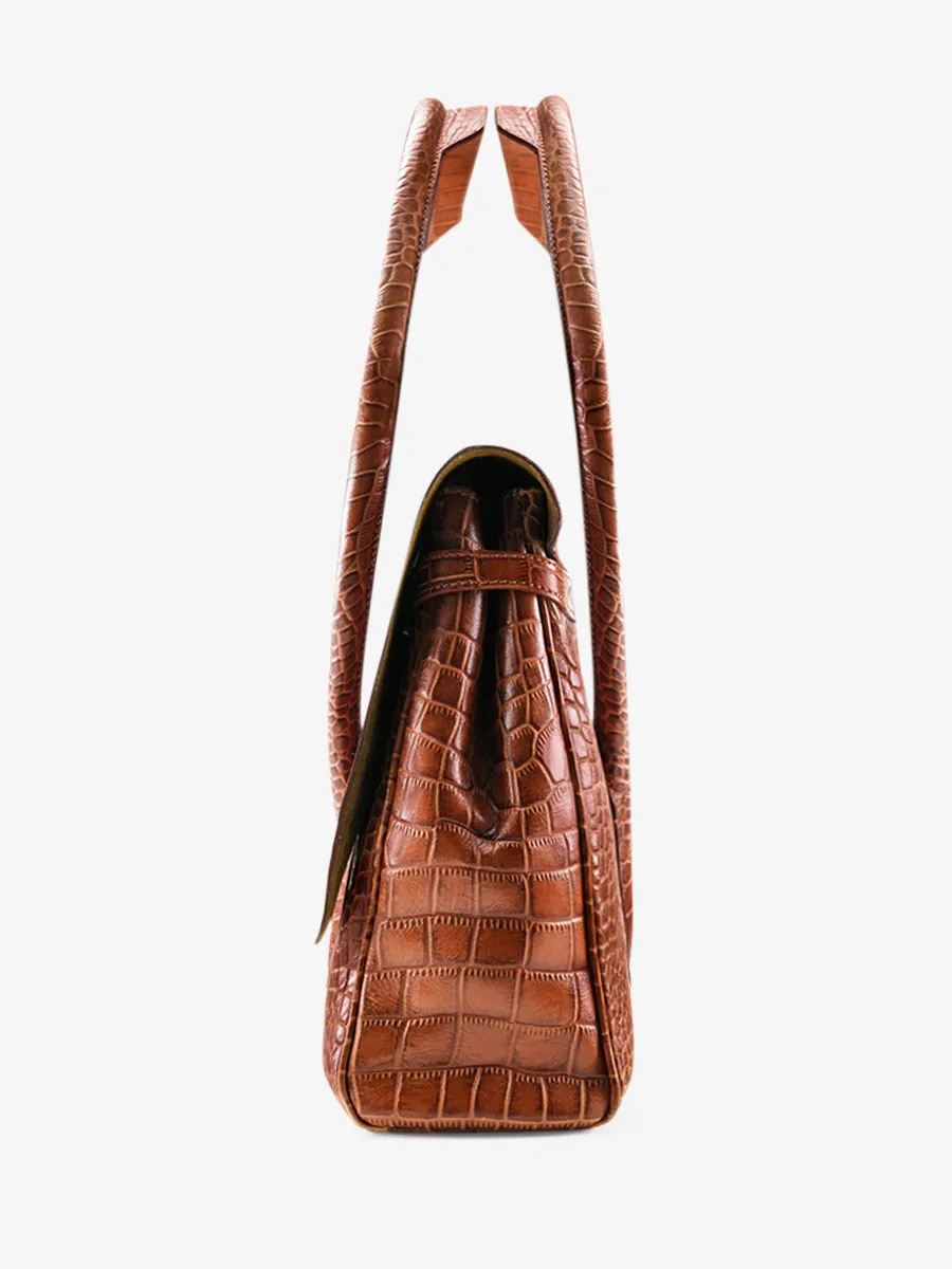 Brown Leather Handbag - Colette M Alligator Cocktail Amber | PAUL MARIUS