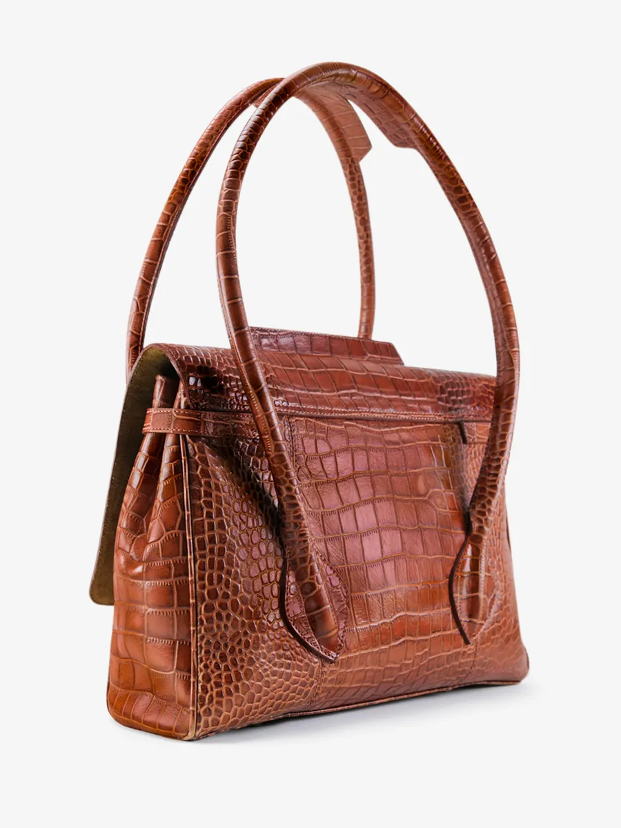 Brown Leather Handbag - Colette M Alligator Cocktail Amber | PAUL MARIUS