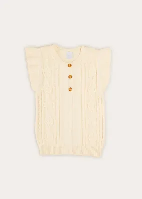 Cable Detail Button Up Knitted Vest In Cream (4-10yrs)