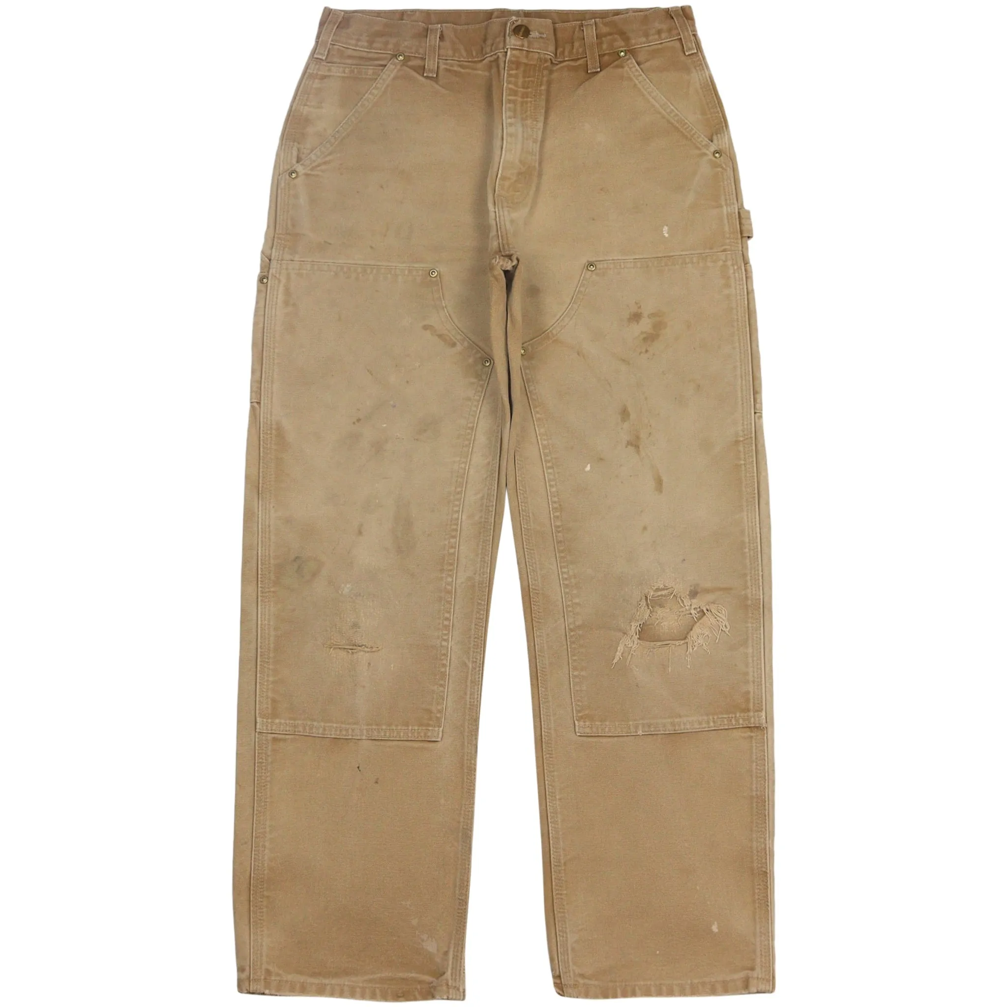 Carhartt Double Knee Carpenter Distressed Beige Work Trousers