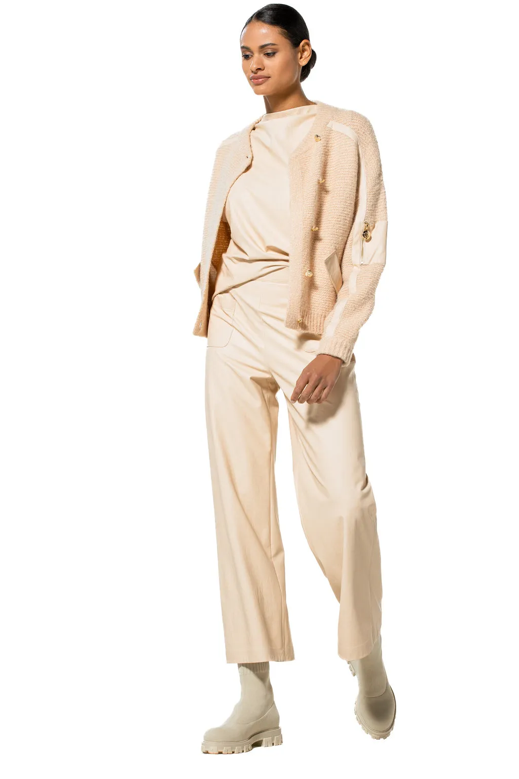 Caroline Biss IVORY 7/8-LENGTH ECO-LEATHER TROUSERS