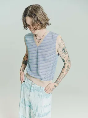 Cartoon Static Stripe Knitted Vest - Gray/Cream