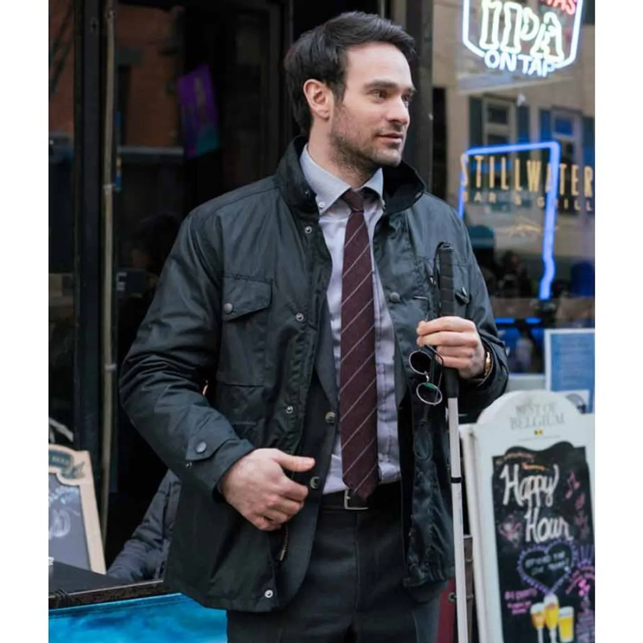 Charlie Cox The Defenders Black Leather Jacket