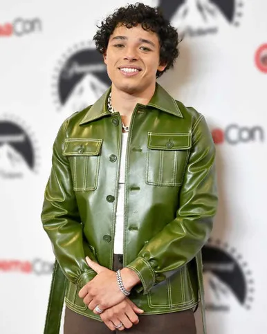 CinemaCon Event 2023 Anthony Ramos Green Leather Jacket