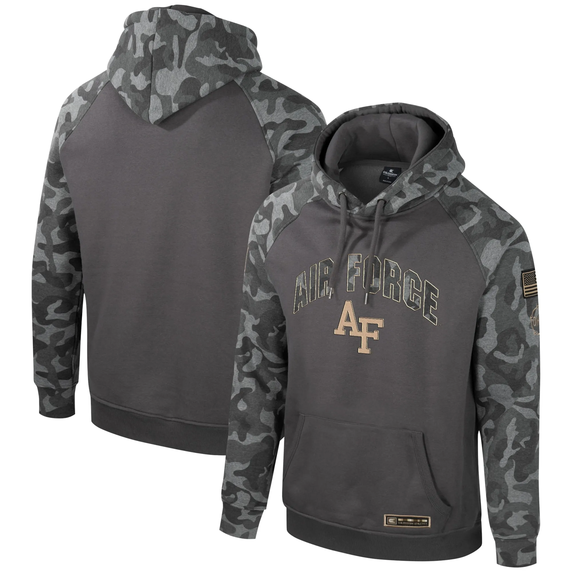 Colosseum Air Force Falcons Charcoal OHT Military Appreciation Camo Raglan Pullover Hoodie