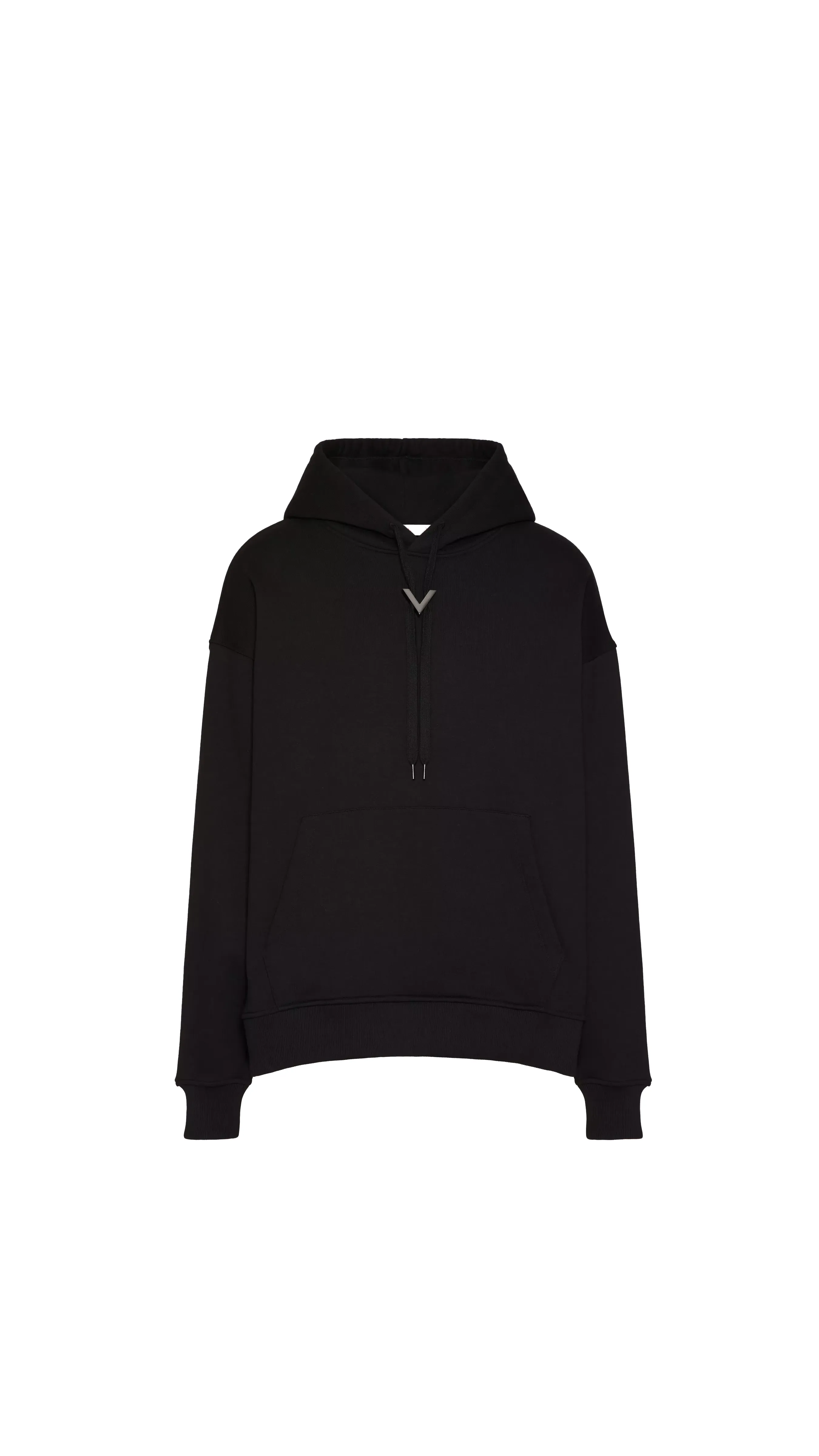 Cotton Hooded Sweatshirt With Metallic V Detail - Black