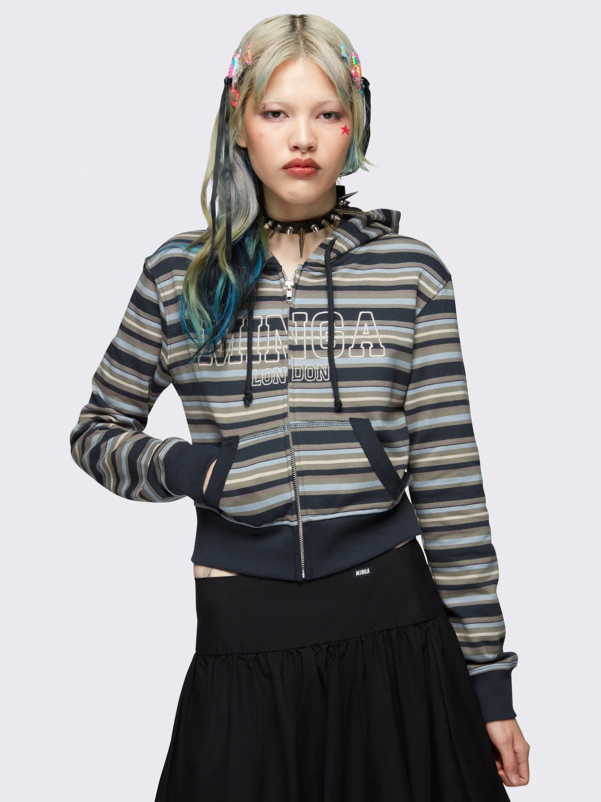 Deba Striped Zip Up Hoodie