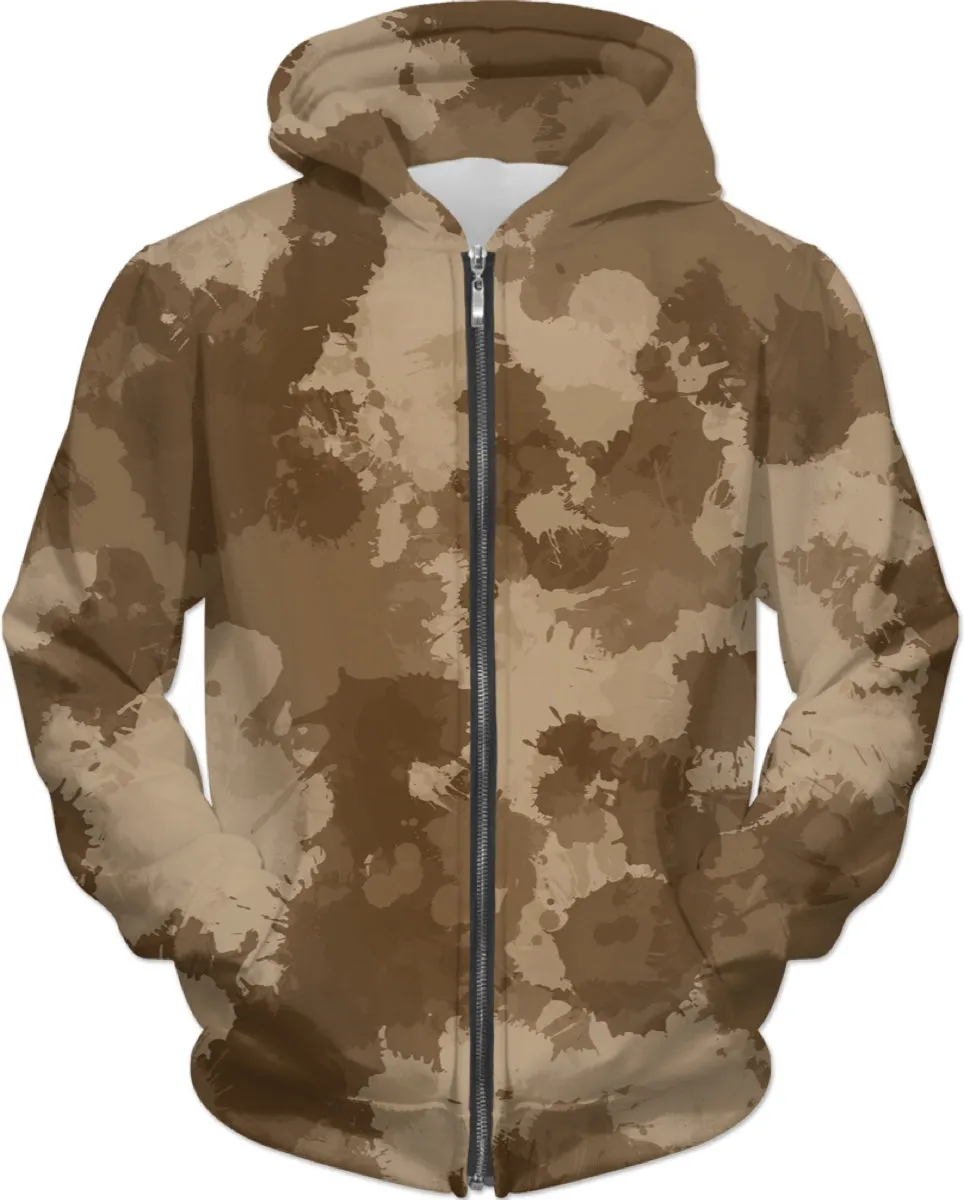 Desert Camo Paint Splatter Zip-Up Hoodie