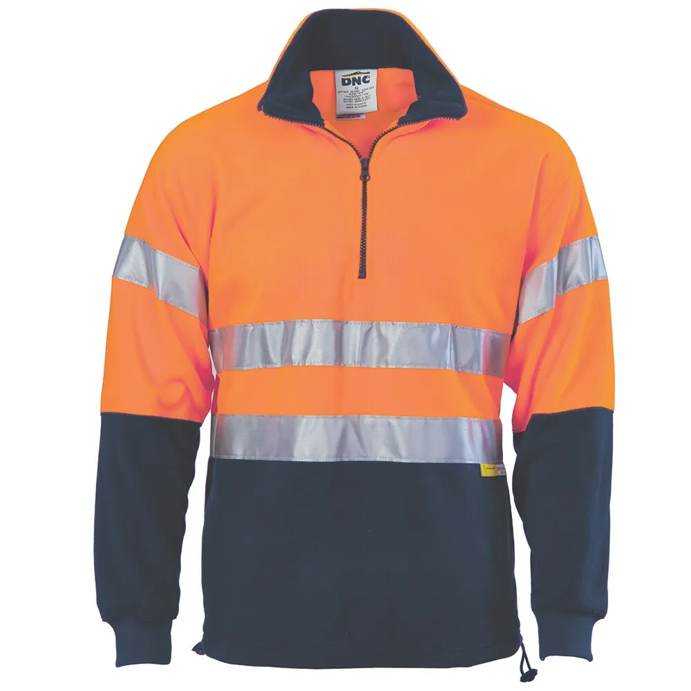 DNC 3829 Two Tone Hi Vis Jacket - PolarFleece - CSR Reflective Tape - 1/2 Zip - Orange/Navy - XS