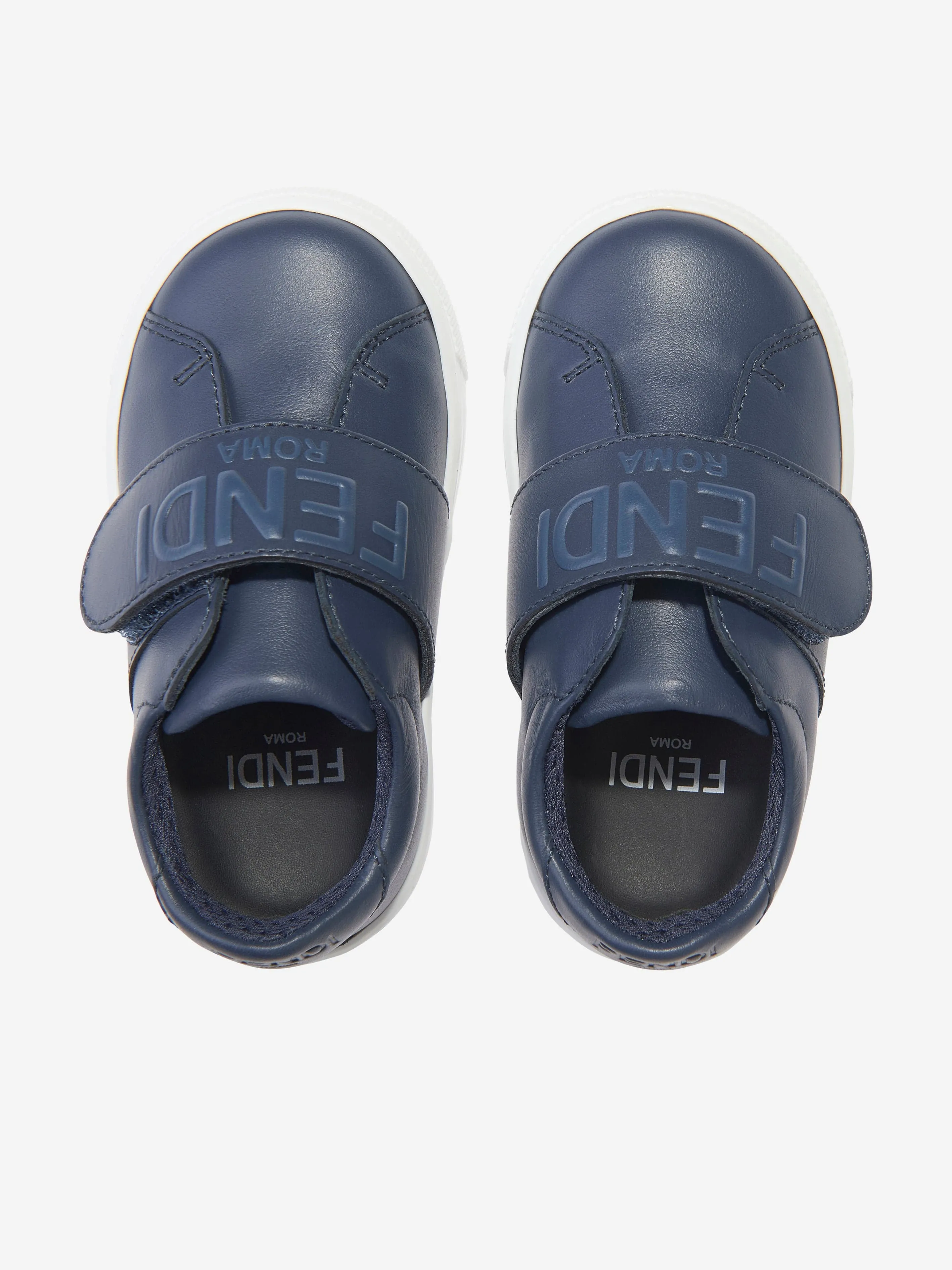 Fendi Kids Leather Logo Trainers in Navy