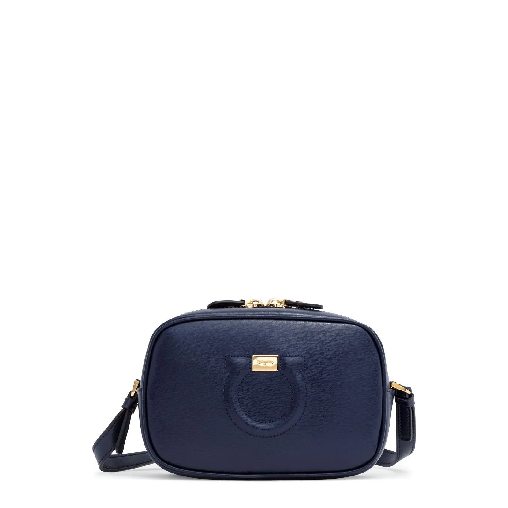 Ferragamo Gancio City Dark Blue Leather Shoulder Bag