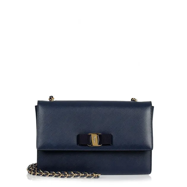 Ferragamo Ginny navy leather shoulder bag