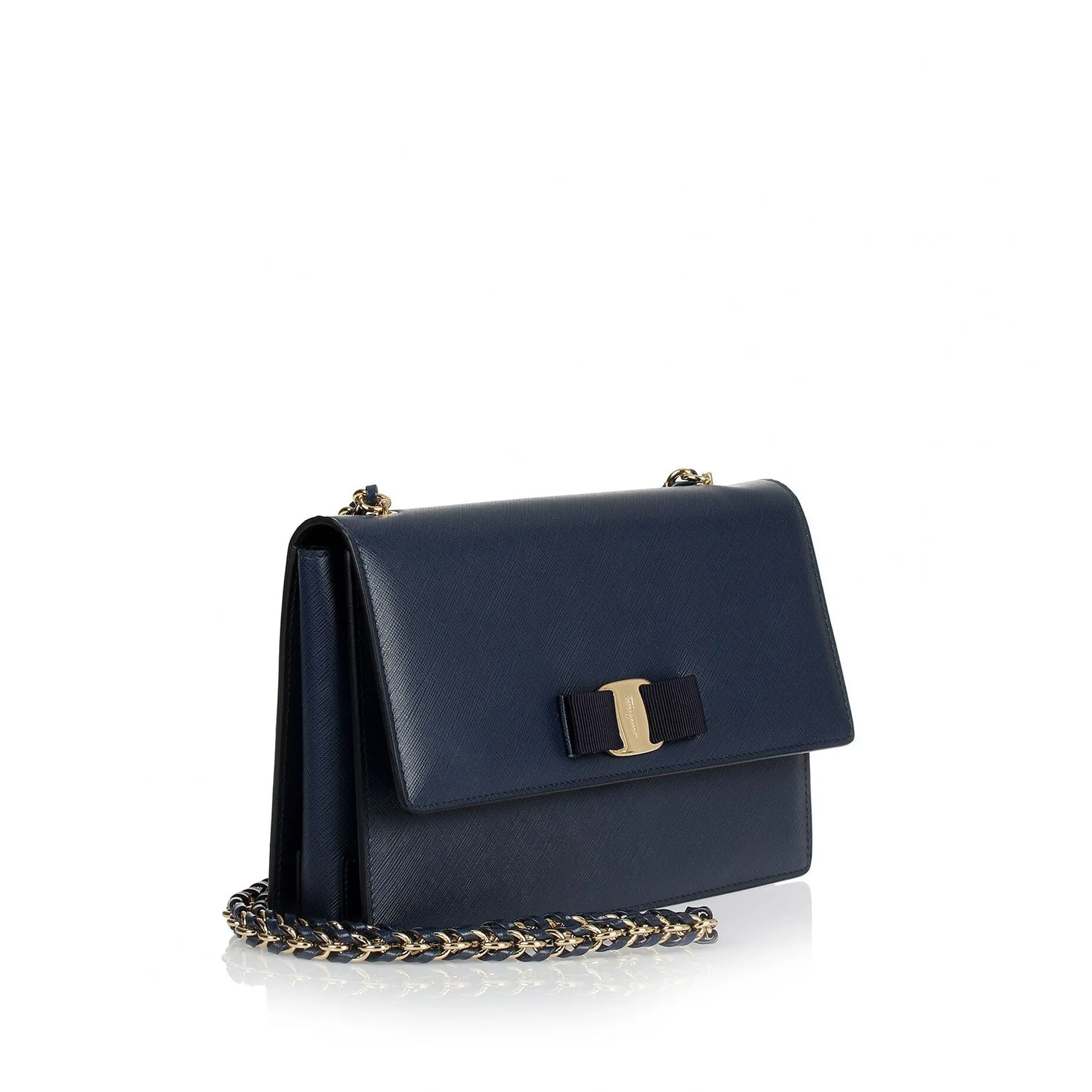 Ferragamo Ginny navy leather shoulder bag