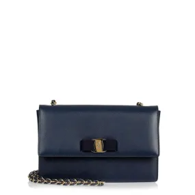 Ferragamo Ginny navy leather shoulder bag