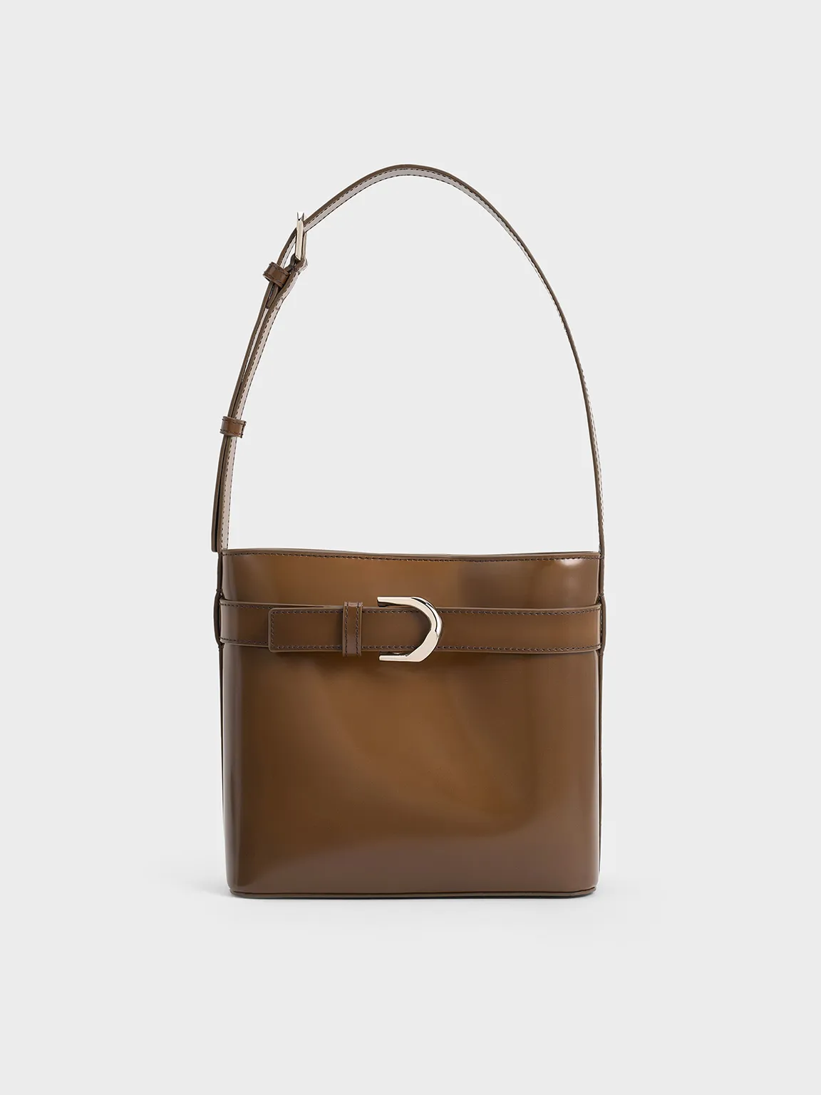 Gabine Leather Belted Bucket Bag - Brown