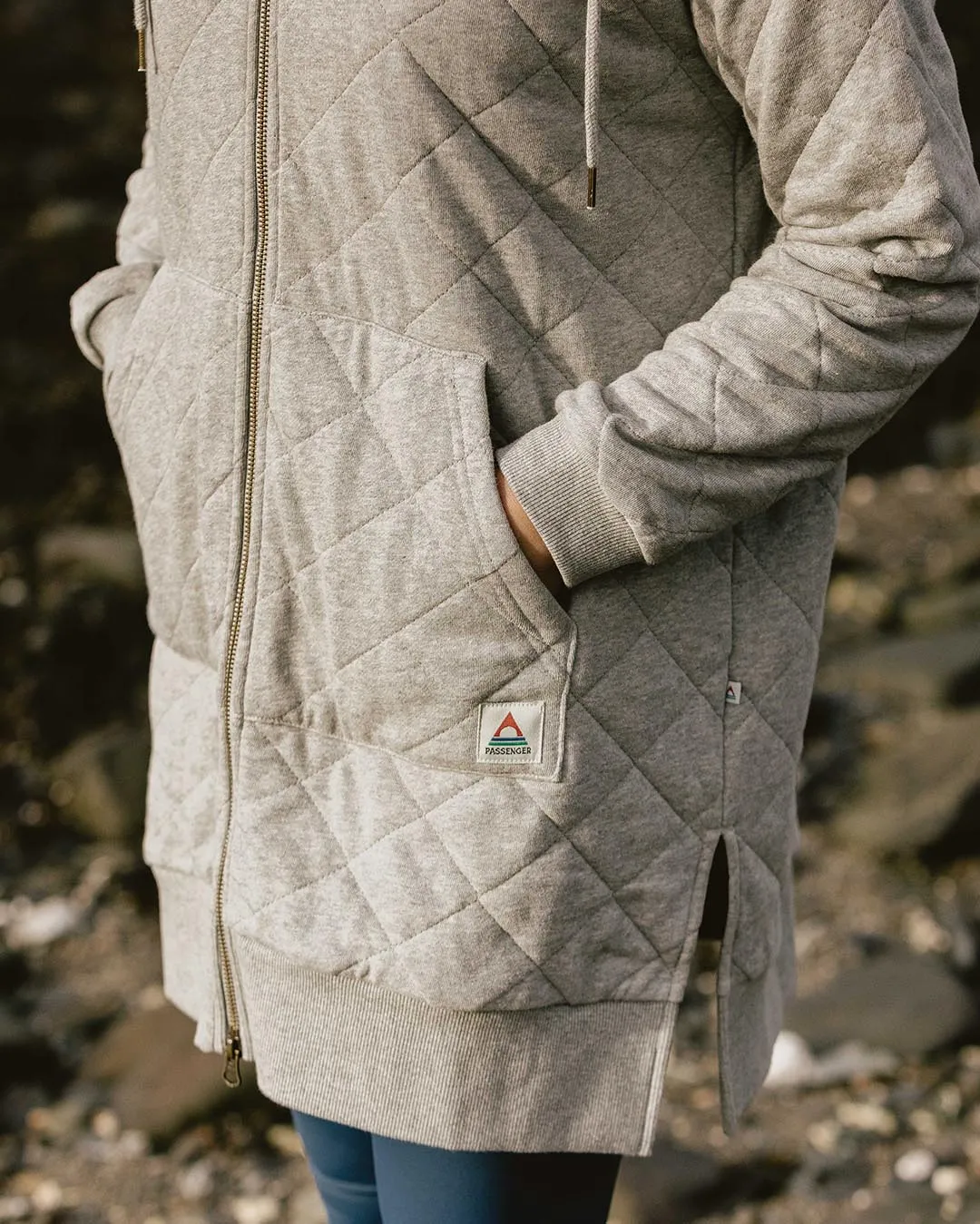 Getaway Recycled Quilted Full Zip Hoodie - Grey Marl