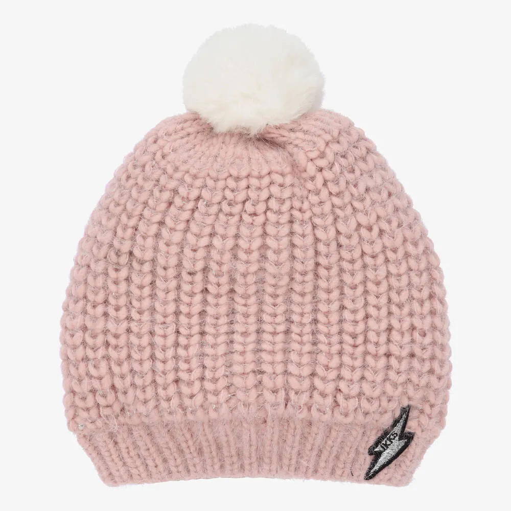 Girls Pink Knitted Pom-Pom Hat