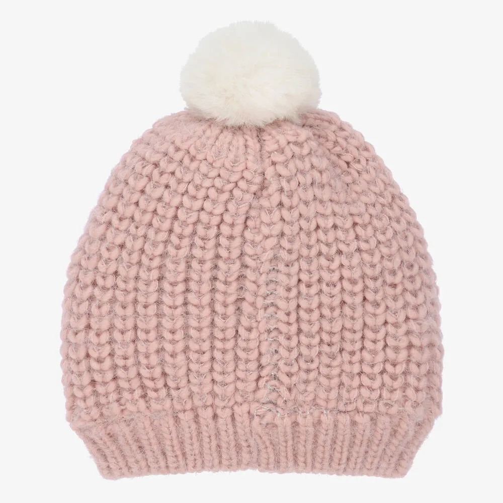 Girls Pink Knitted Pom-Pom Hat