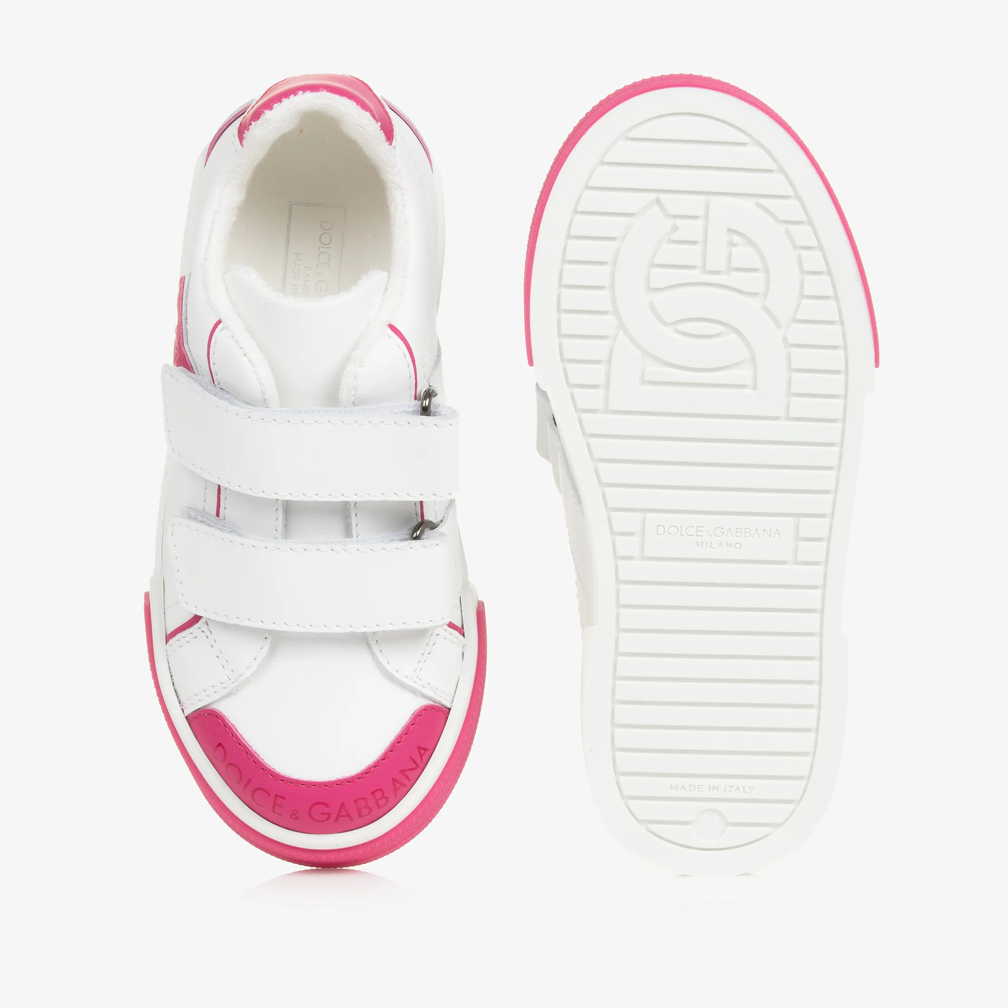 Girls White & Pink DG Leather Portofino Trainers