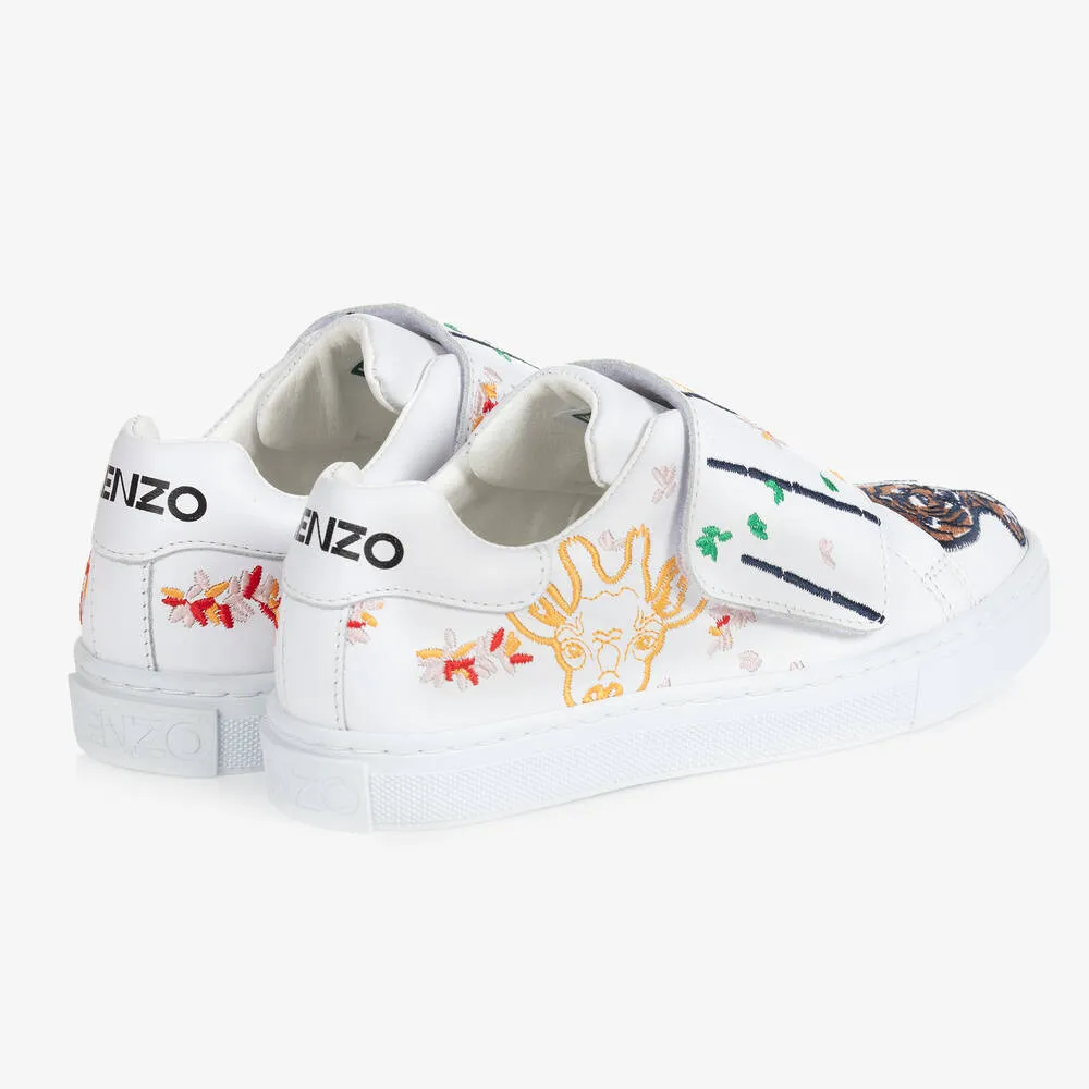 Girls White Leather Velcro Trainers