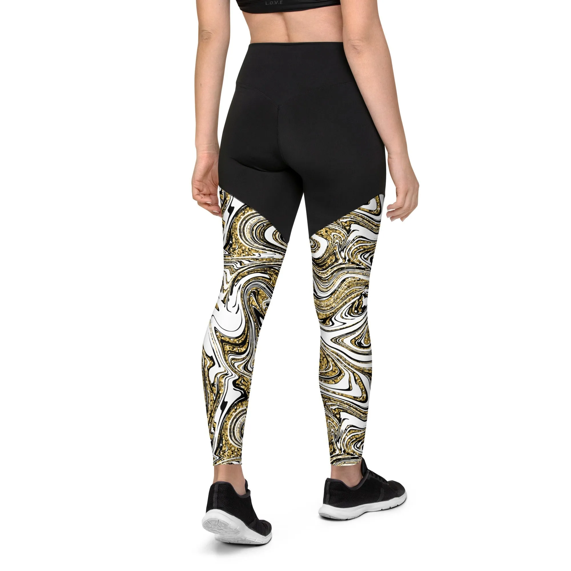 Glitter Print Marble Compression Leggings