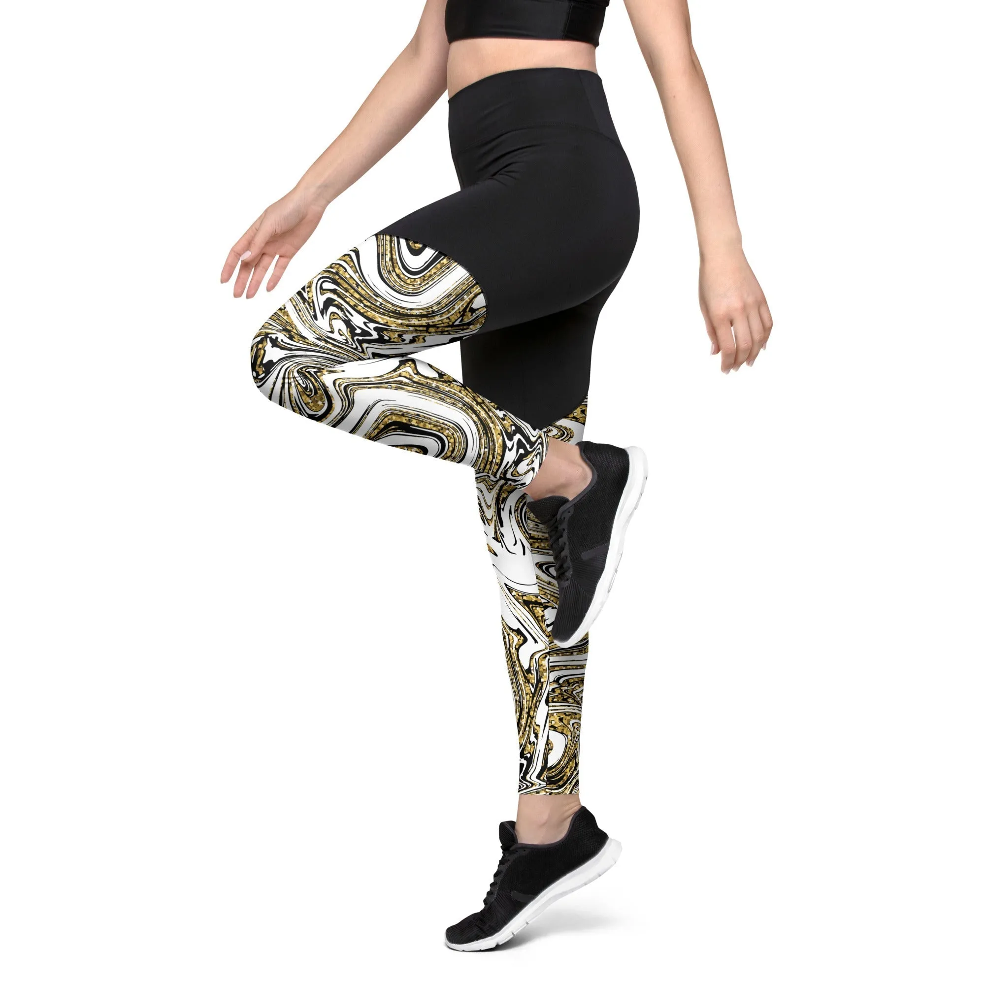 Glitter Print Marble Compression Leggings