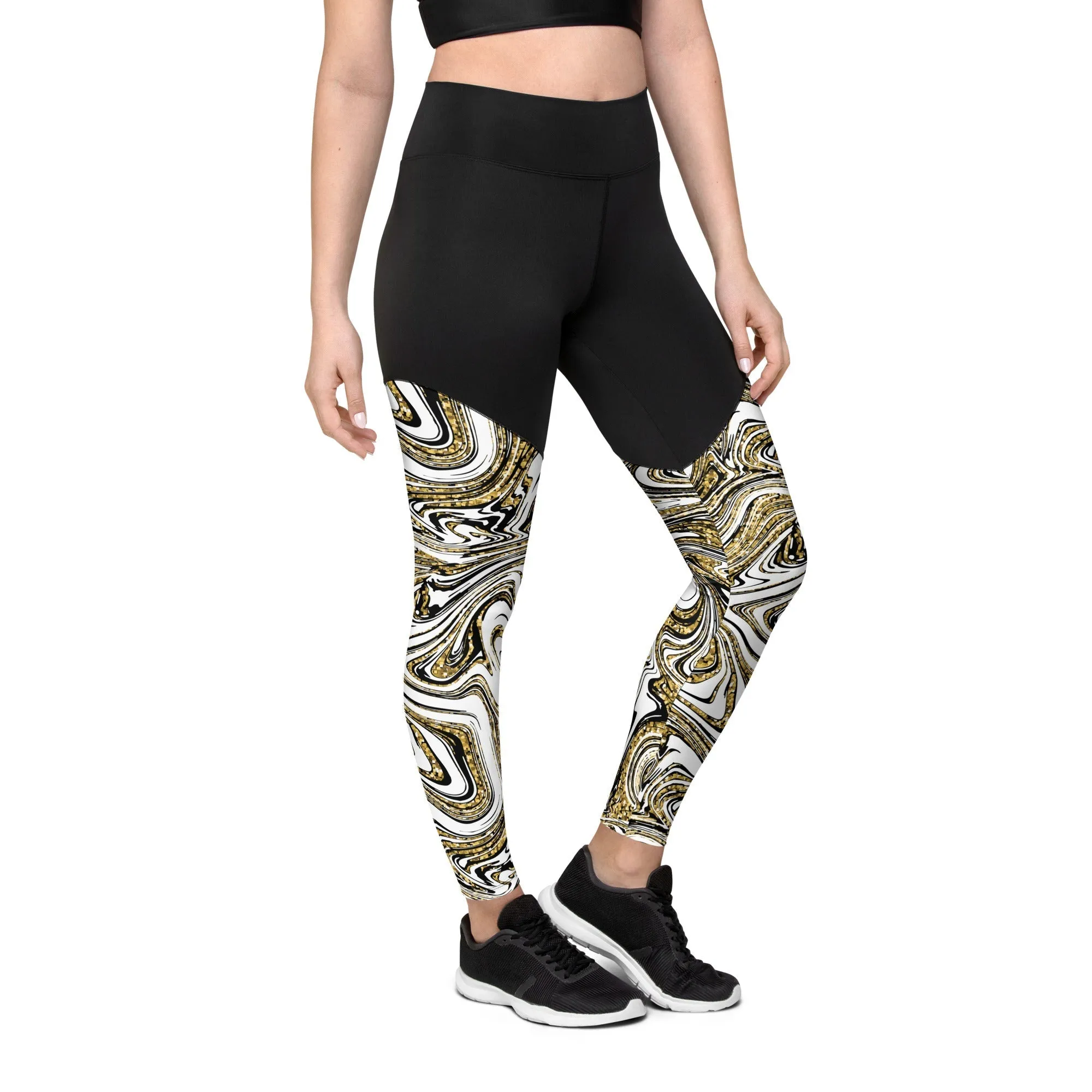 Glitter Print Marble Compression Leggings