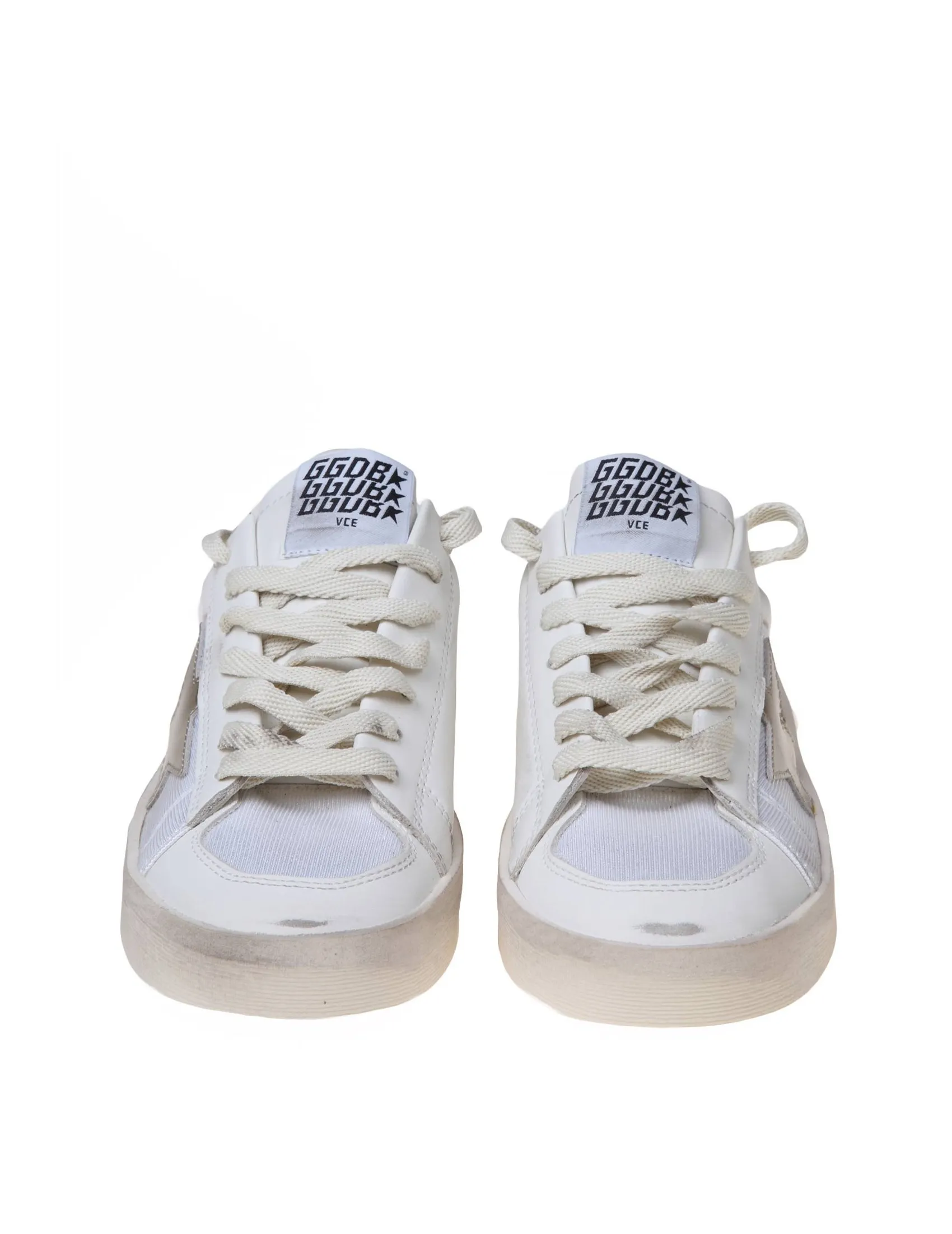 GOLDEN GOOSE STARDAN SNEAKERS IN WHITE AND GOLD LEATHER AND FABRIC