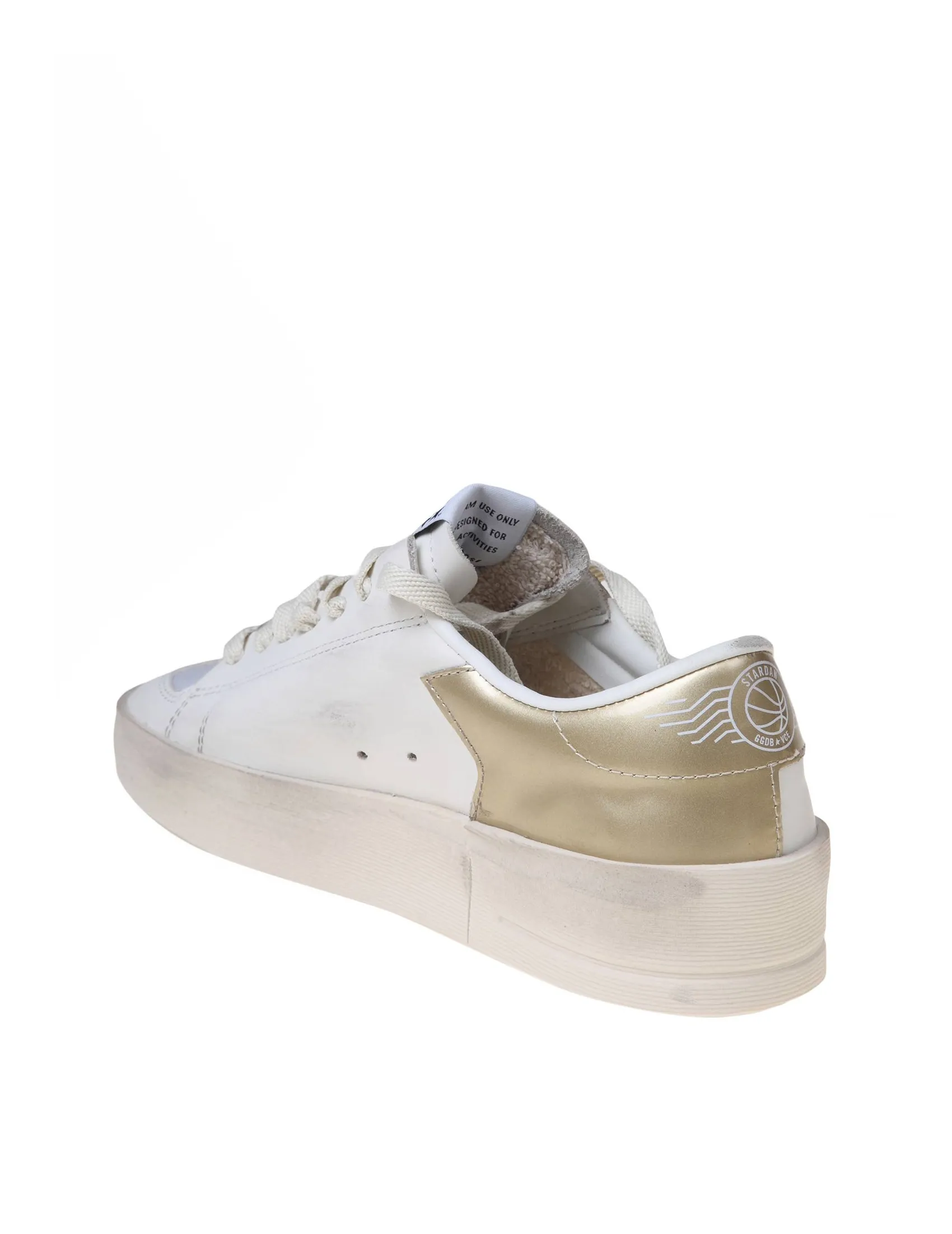 GOLDEN GOOSE STARDAN SNEAKERS IN WHITE AND GOLD LEATHER AND FABRIC